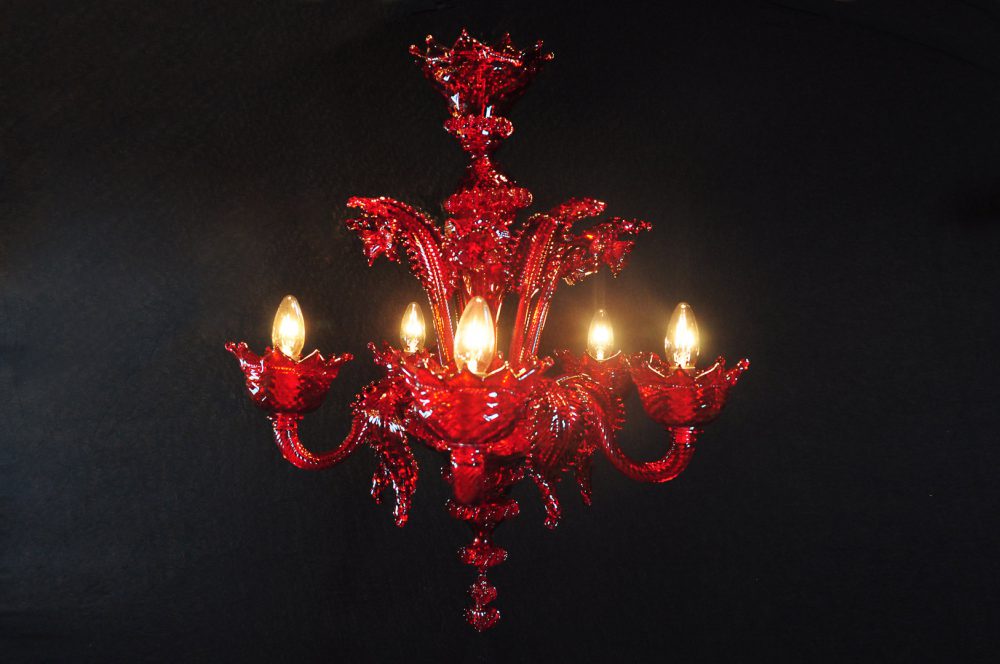 Rosso Veneziano 5 luci in vetro di Murano